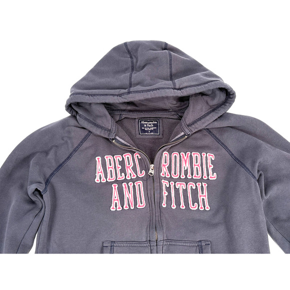 VTG Y2K Abercrombie Fitch Zip Hoodie Womens Small Spell out Logo Blue Sweatshirt - Picture 11 of 15